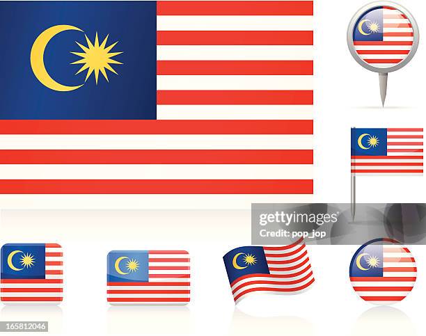 flags of malaysia - icon set - malaysia flag stock illustrations