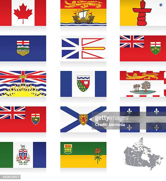 provincial flags icon set für kanada - province stock-grafiken, -clipart, -cartoons und -symbole