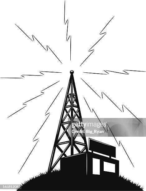 illustrazioni stock, clip art, cartoni animati e icone di tendenza di stazione radiofonica grafica - communications tower