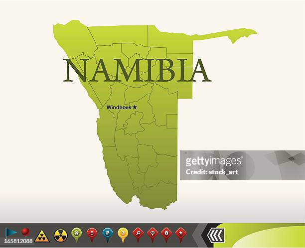 stockillustraties, clipart, cartoons en iconen met namibia map with navigation icons - kaapstad