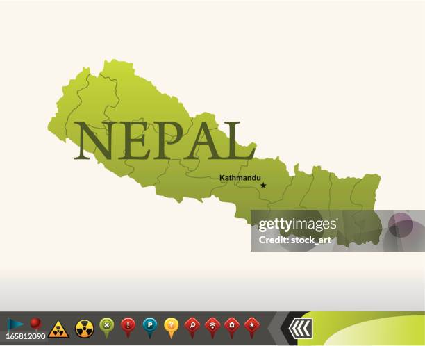 nepal map with navigation icons - nepal illustration stock illustrations