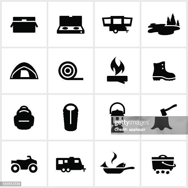 camping and outdoor adventure icons - dome tent stock illustrations