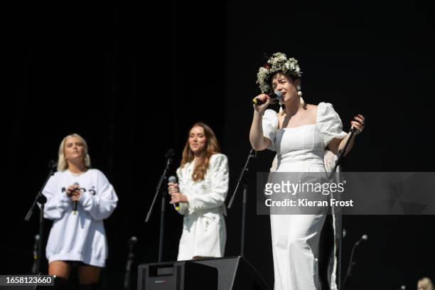 Aimee, Una Healy and Emma Langford perform with Irish Women in Harmony at Electric Picnic Festival 2023 at Stradbally Estate on September 03, 2023 in...