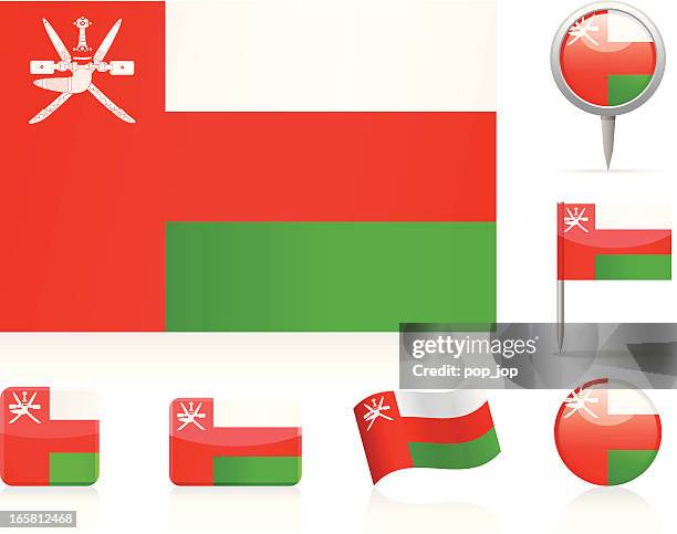 stockillustraties, clipart, cartoons en iconen met flags of oman - icon set - oman