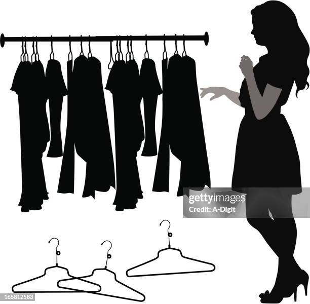 clothes decisions vector silhouette - clothes rack stock illustrations