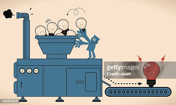 brainstorming - cartoon factory worker stock illustrations