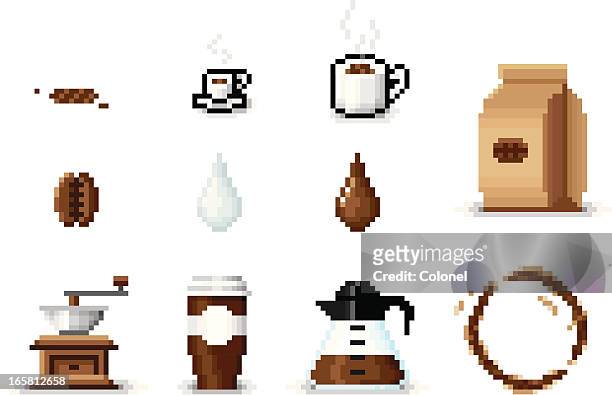art kaffee symbole pixel - pixel art stock-grafiken, -clipart, -cartoons und -symbole