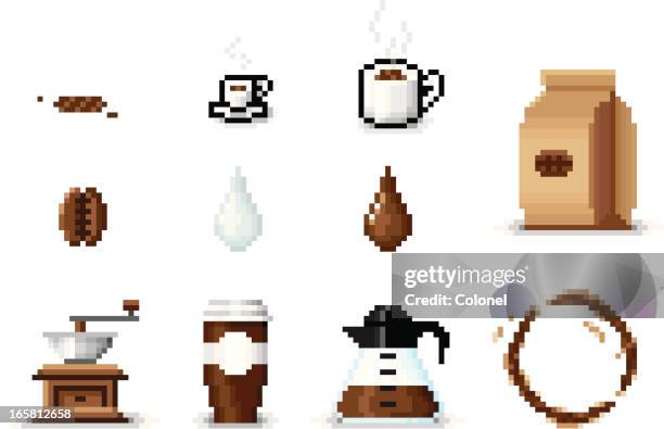 pixel art coffee icons - pixellated stock illustrations