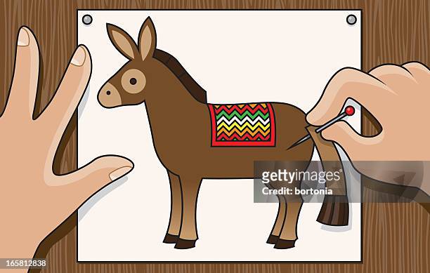 pin a tail on the donkey - donkey stock illustrations