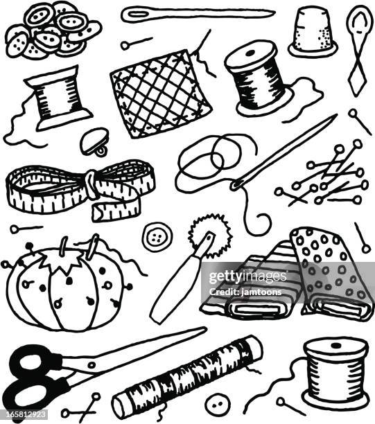 sewing supplies doodles - sewing stock illustrations