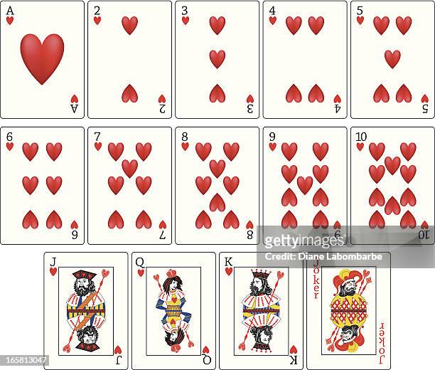 playing cards - hearts suit - wild card stock illustrations