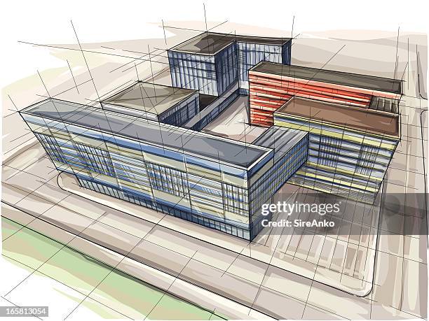 architecture - building-sketch stock illustrations