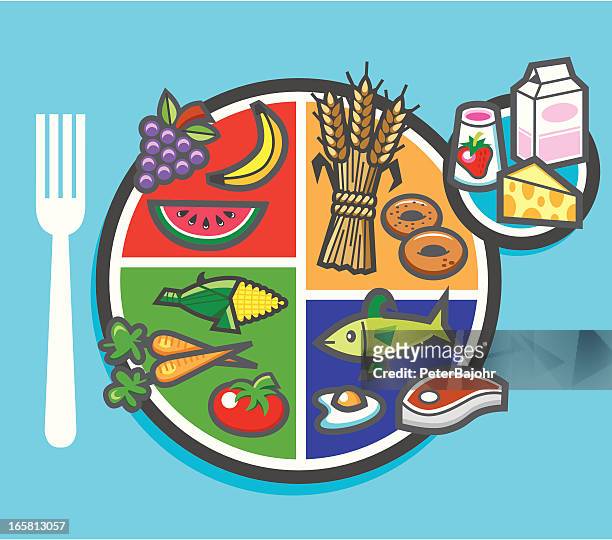 my plate food pie chart - healthy eating plate stock illustrations