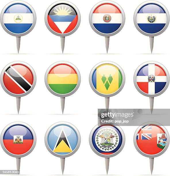 round flag pins - central and south america - bolivian flag stock illustrations
