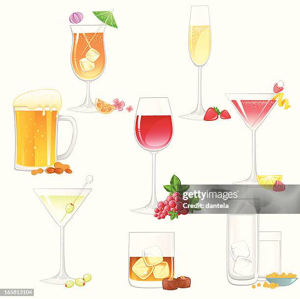 alcohol drinks set - tangerine martini stock illustrations