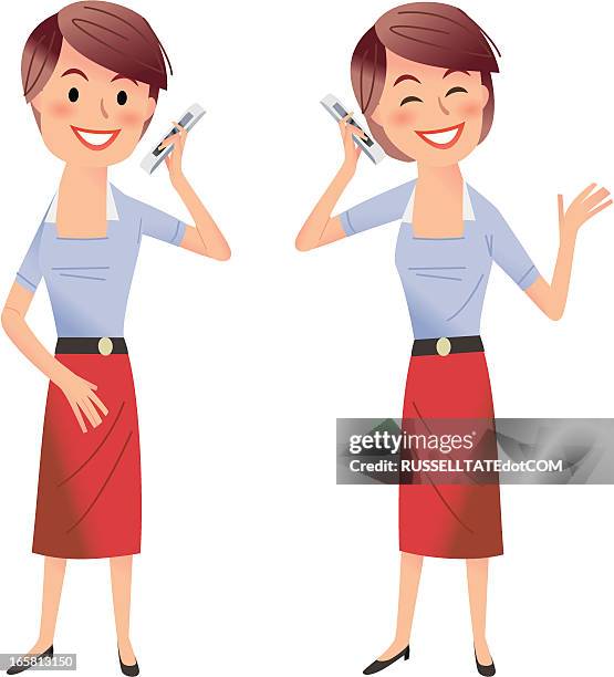 stockillustraties, clipart, cartoons en iconen met lady on the phone - kort haar