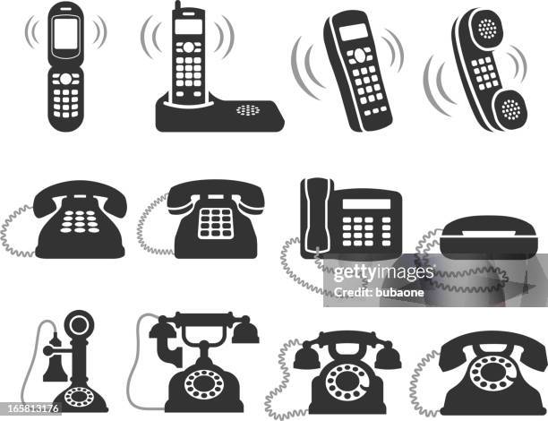 telefon schwarz und weiß lizenzfreie vektor icon-set - electronic organiser stock-grafiken, -clipart, -cartoons und -symbole