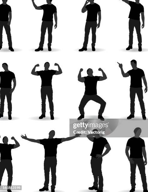 casual posing silhouette - man pointing at camera stock illustrations