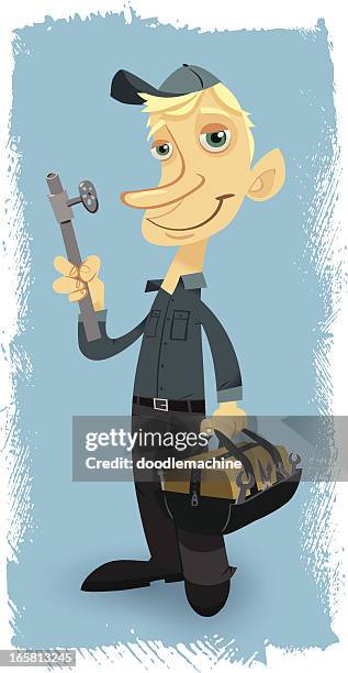 pluming pete - holding spanner stock illustrations