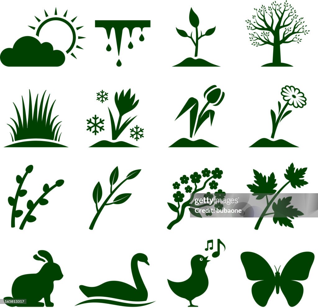 Spring time royalty free vector icon set.