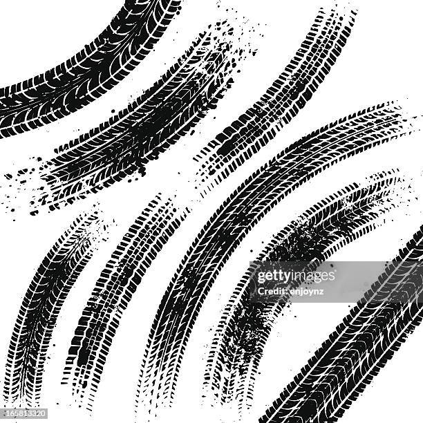 stockillustraties, clipart, cartoons en iconen met black tyre tracks - track