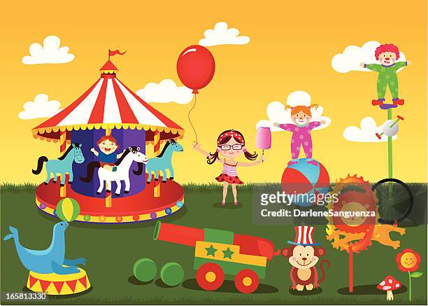 vergnügungspark park - zirkus kinder stock-grafiken, -clipart, -cartoons und -symbole
