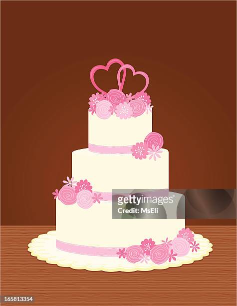 hochzeitstorte mit blumen - wedding cake stock-grafiken, -clipart, -cartoons und -symbole