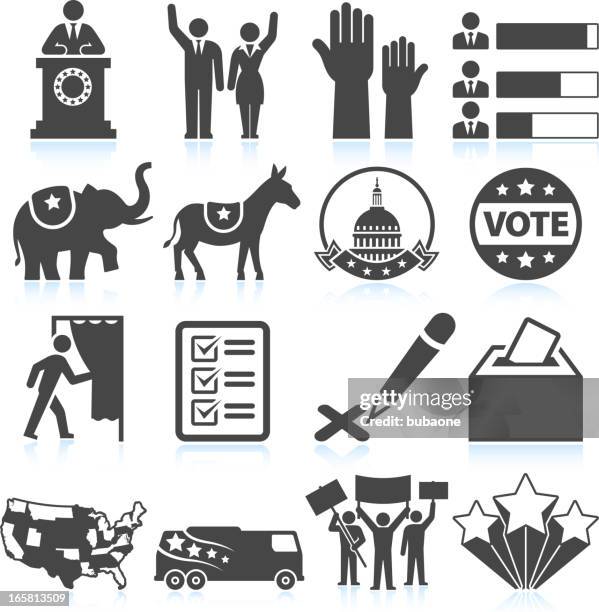 political presidential elections in america black and white icon set - voting booth stock illustrations