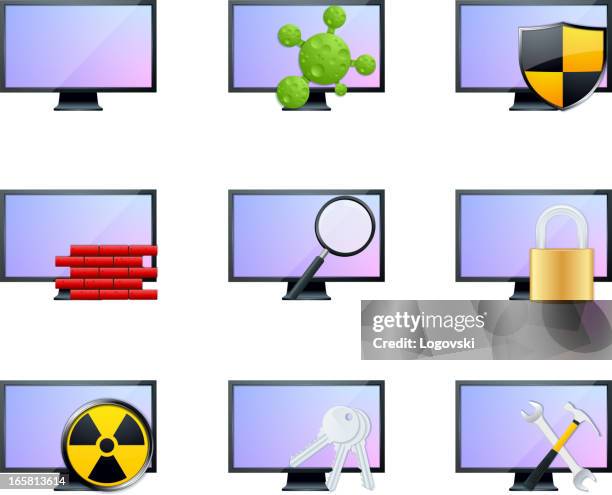 computer safety icons - computer screen wall stock illustrations