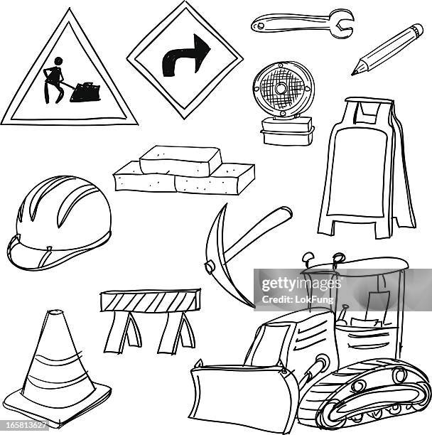 stockillustraties, clipart, cartoons en iconen met construction icons in black and white - wegenbouw