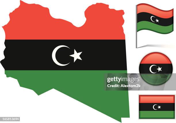 libya map & flag - libya flag stock illustrations