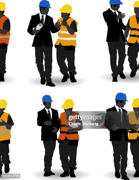 ilustraciones, imágenes clip art, dibujos animados e iconos de stock de trabajador de la construcción y el gerente - maintenance engineer