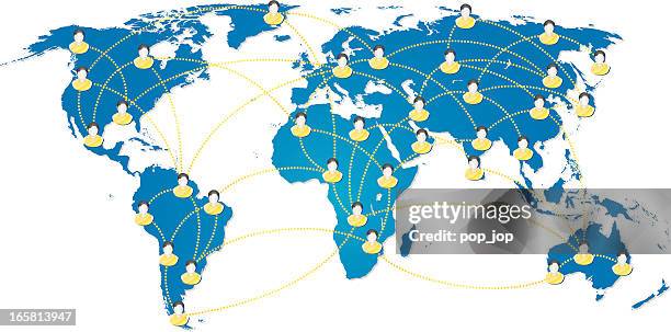 communication world map - asian man using computer stock illustrations