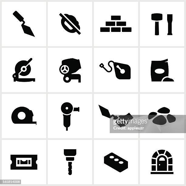 black masonry icons - cement stock illustrations