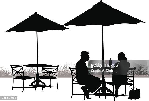 lunch outside vector silhouette - couple restaurant outside stock illustrations