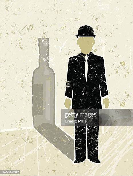 businessman casting a  wine bottle shadow - bowler hats stock illustrations