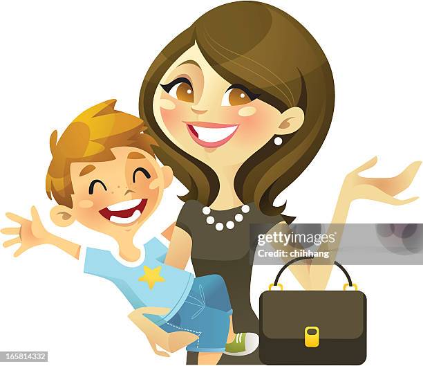 career mom (brunette) - single mother working stock illustrations