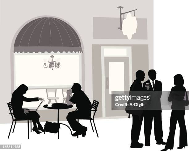 cafe vector silhouette - couple using computer stock illustrations