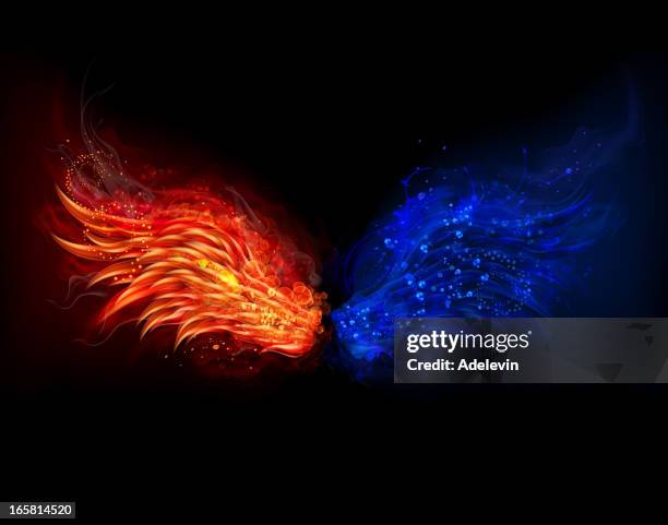 fire and water wings - feather background stock illustrations