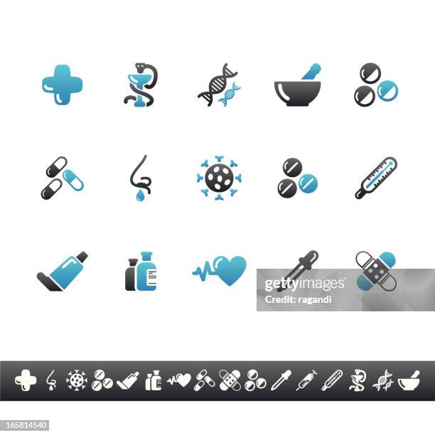 pharmacy icons | blue grey - dropper stock illustrations