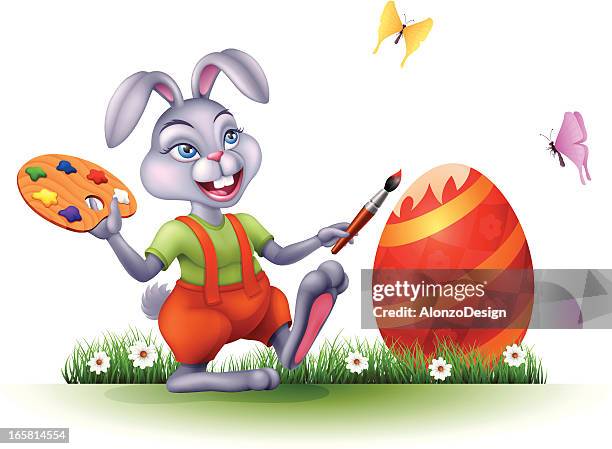 easter bunny painting - flying egg stock illustrations