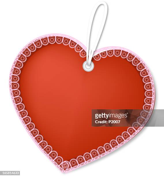 heart shaped tag - ribbon sewing item stock illustrations