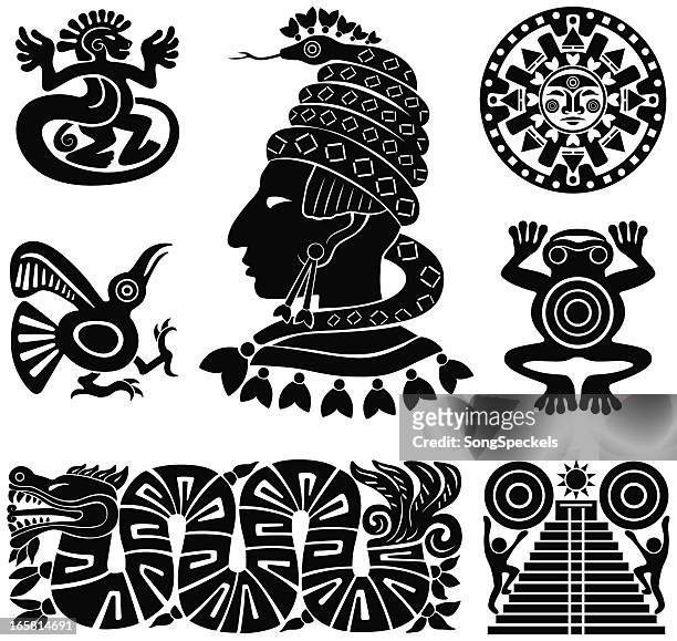 illustrations, cliparts, dessins animés et icônes de mayan silhouettes illustration - aztec