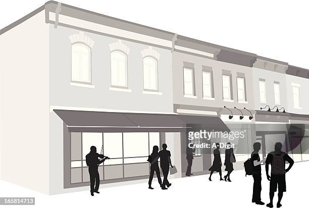 downtown vector silhouette - downtown shopping stock illustrations
