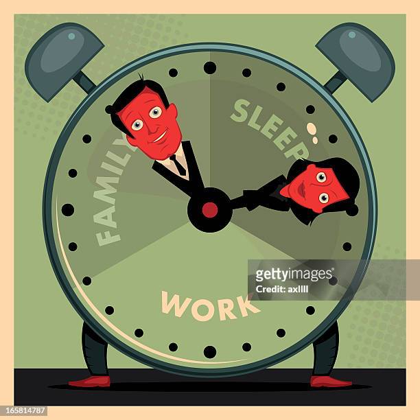 cartoon clock demonstrating daily routine - zeitmanagement stock illustrations