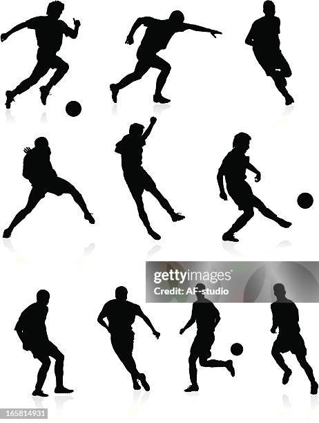 soccer players - black silhouettes. - defender soccer player stock illustrations