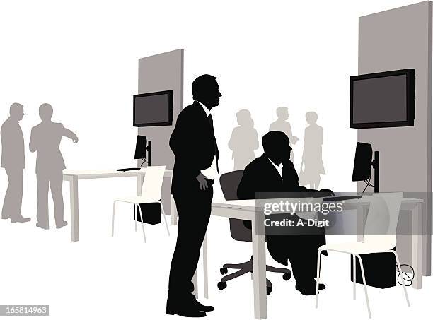 clarifications vector silhouette - black man using computer stock illustrations
