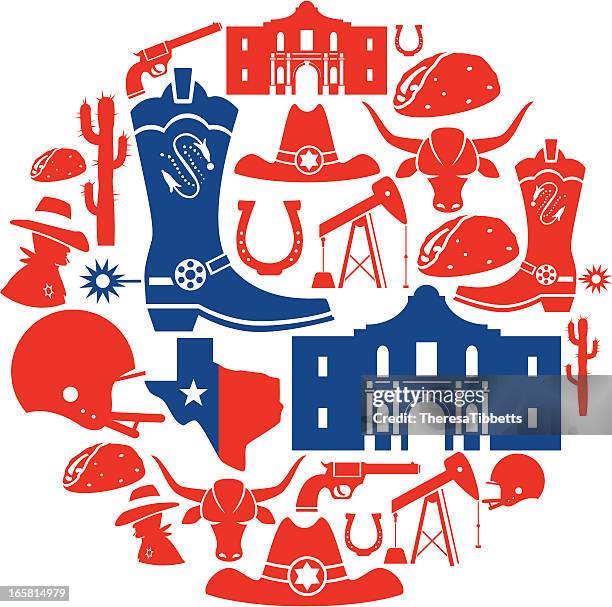 stockillustraties, clipart, cartoons en iconen met texas icon montage - cowboyhoed