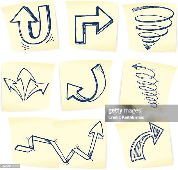 arrow doodle notes - office post it notes stock illustrations