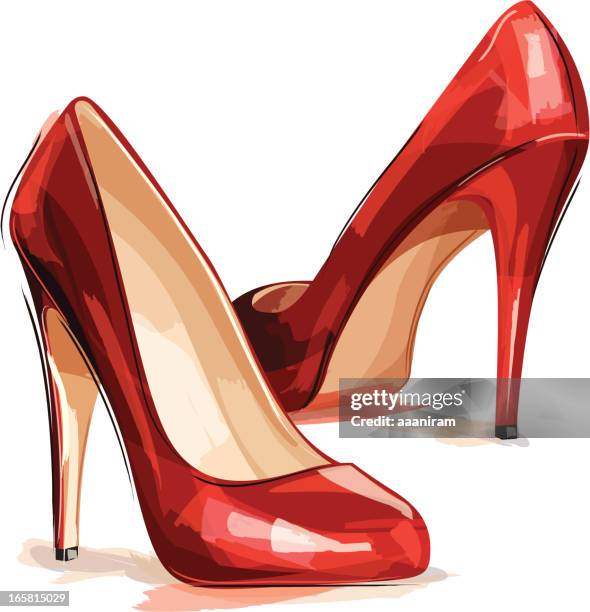 ilustraciones, imágenes clip art, dibujos animados e iconos de stock de zapatos de tacón rojos - tacones altos